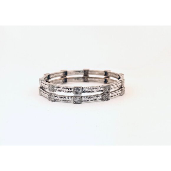 Leslie Jewelry - Leslie 925 Sterling Silver Textured Bangles Set • Size 8” • Estate Jewelry